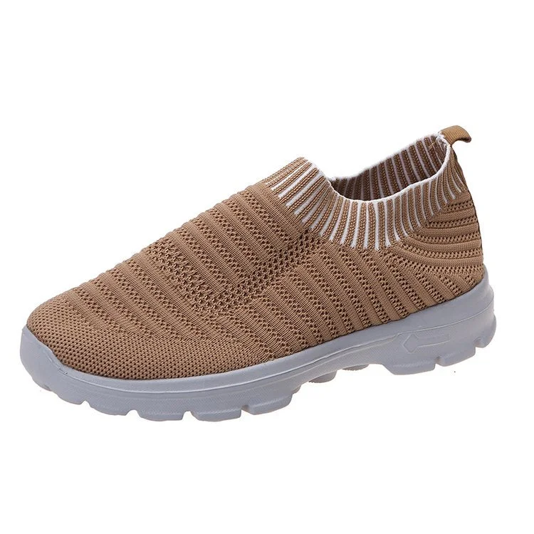 Yellow Stripe Knitted Socks Sneakers Women Spring Summer Slip On Flat Shoes Woman Plus Size Breathable Mesh Running Shoes