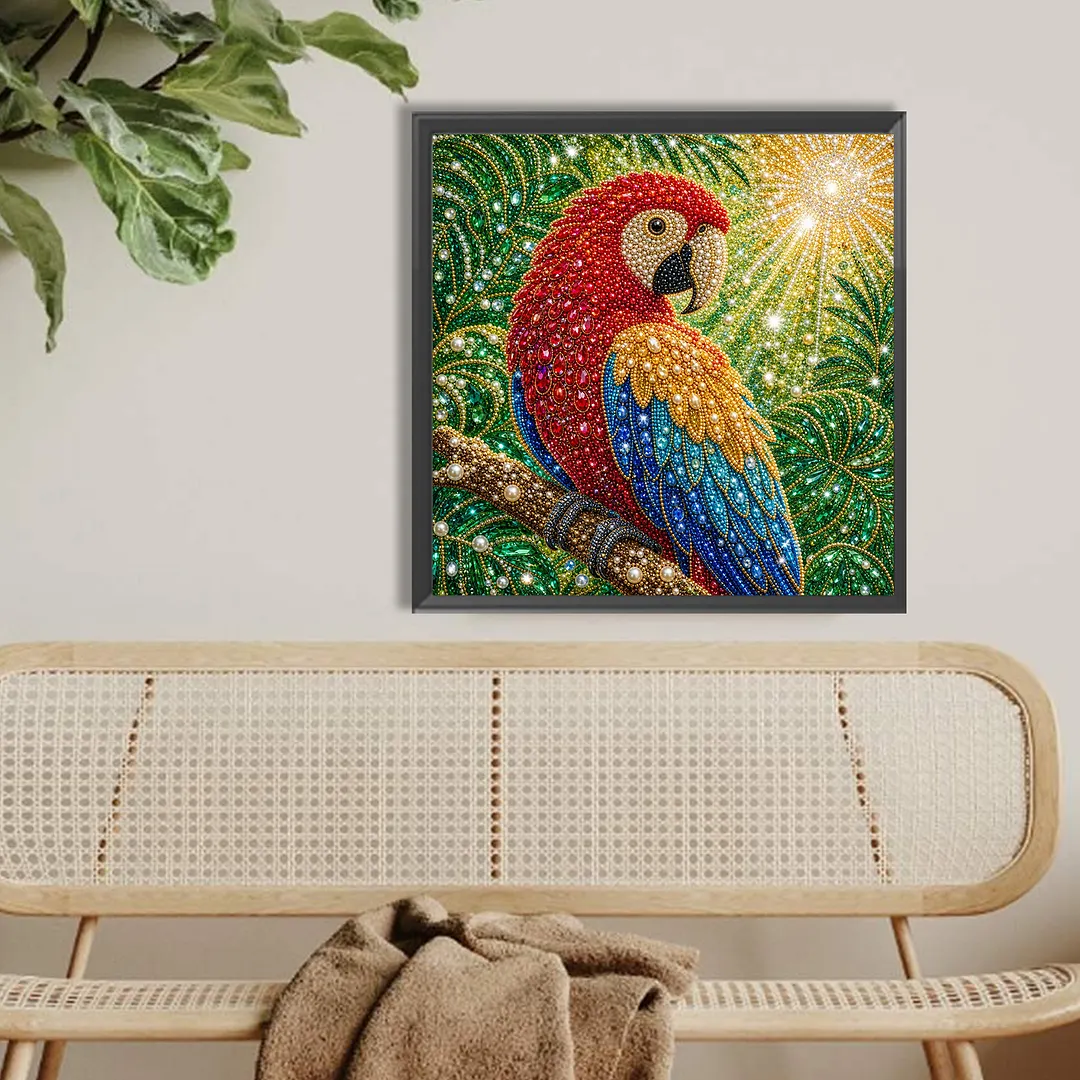 Parrot Pearl Full DIY 5D Round Drill Gem Art Diamond Painting Kits 15.75x15.75 in Diamond Dots Paintings Picture Arts Craft Diamond Art Kits for Adults Beginner Home Wall Decor