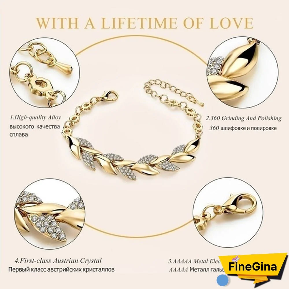 Luxury Fashion Women 925 Sterling Silver Crystal Bracelet 18K Gold Braided Leaf Bracelet Rose Gold Bracelet for Women Diamond Bracelet Valentine's Day Gift Party Bride Engagement Wedding Bracelet Anniversary Gift Christmas Gift Jewelry