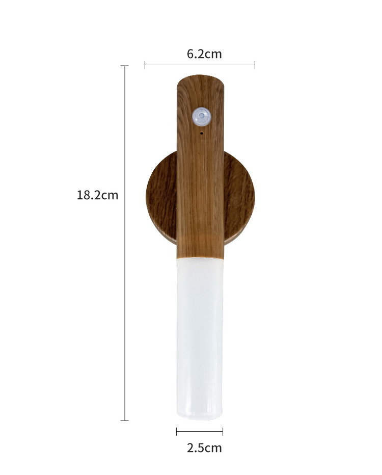 Tegooe Modern Wooden Motion Sensor Wall Sconce LED Night Light - USB Rechargeable Wireless Smart Induction Lamp for Bedside