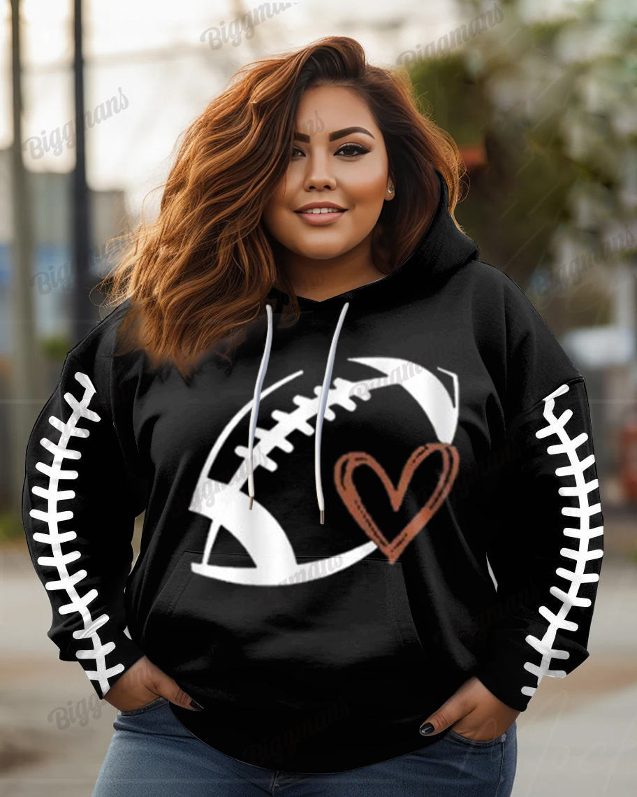 Women's Big Simple Daily Football Lover Gameday Print Long-sleeved Hoodie