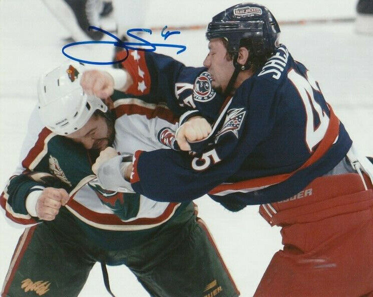 JODY SHELLEY SIGNED COLUMBUS BLUE JACKETS FIGHT 8x10 Photo Poster painting #3 Autograph