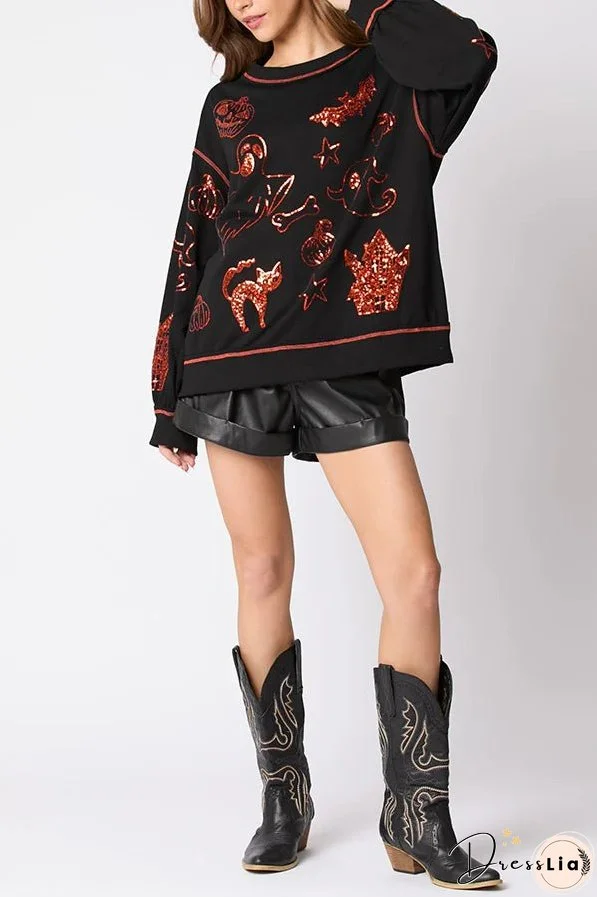 Halloween Graffiti Sequined Loose Casual Sweatshirt