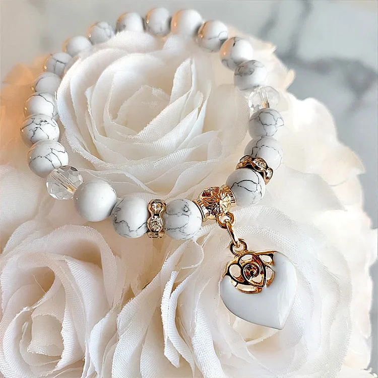 Olivenorma White Rose Beaded Turquoise Bracelet