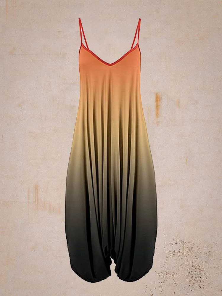 Beige & Black Ombré Sleeveless Harem Jumpsuit - Women & Plus