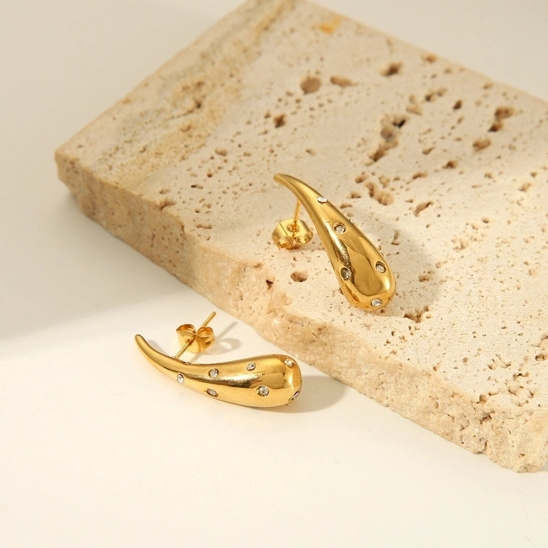 1 Pair Beach Minimalist Water Droplets Plating Inlay 304 Stainless Steel Artificial Diamond Rhinestones 18K Gold Plated Ear Studs