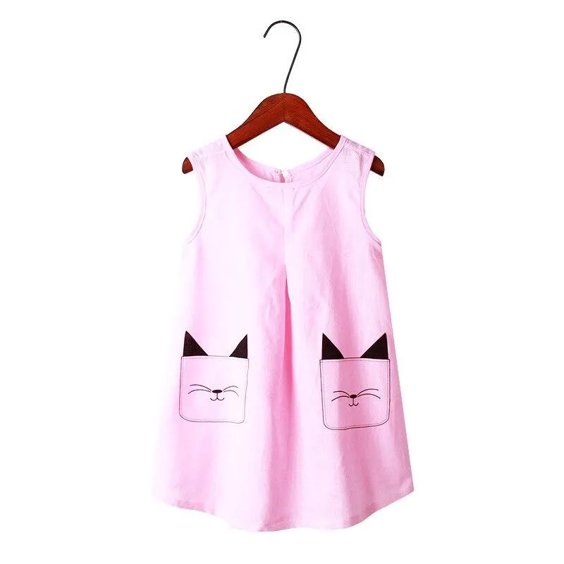 Baby Girl Dress Summer Breathable Cotton Linen Sleeveless Dresses for Girls Kids Cute Princess Dress Casual Children Clothes