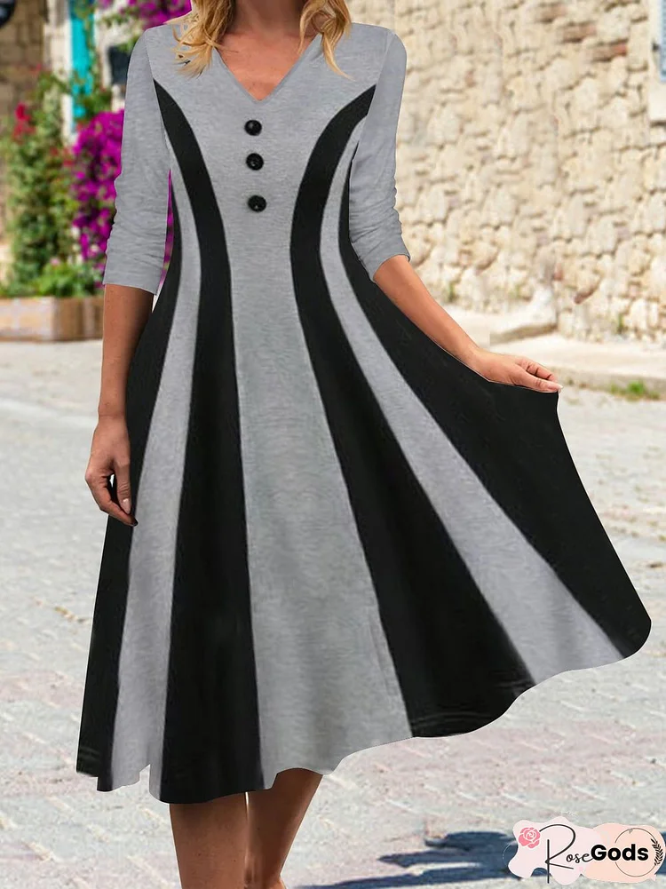 Button Color Block Midi Dress Plus Size