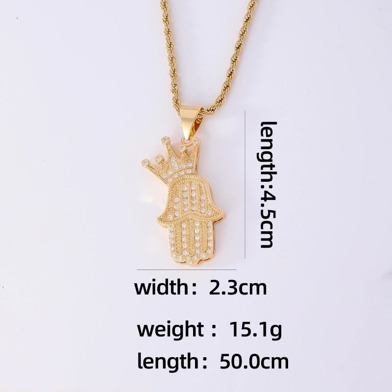 Hip-Hop Retro Palm 304 Stainless Steel Copper Plating Chain Inlay Zircon Men's Necklace Pendant