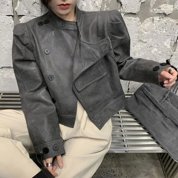 Patchwork Pockets Zipper Button Women Set 2020 Fashion New Style Temperament All Match Women Clothes
