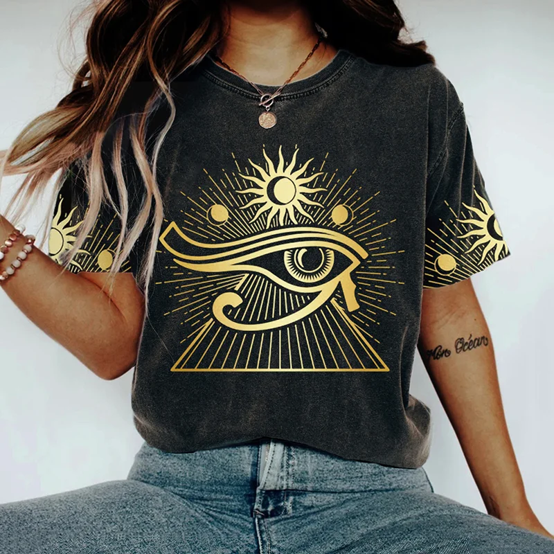 Eye Of Horus Ancient Egyptian Gold Graphic Washed T Shirt