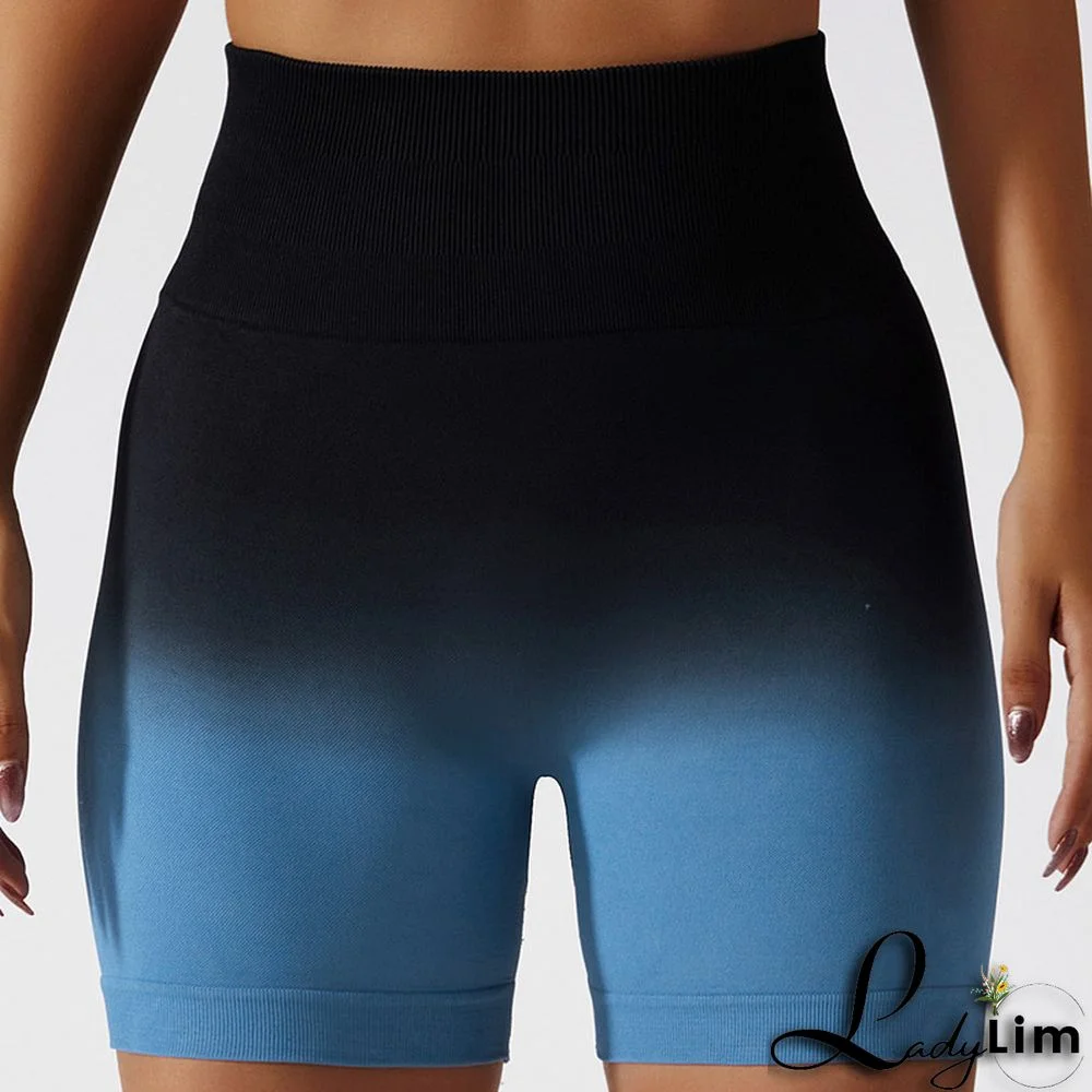 Purplish Blue Fashion Casual Sportswear Gradual Change Print Patchwork Tight High Waist Shorts