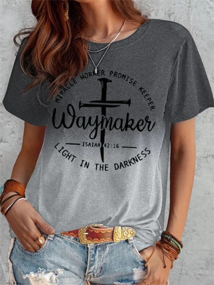 Comstylish Waymaker Faith Cross Print Gradient T Shirt