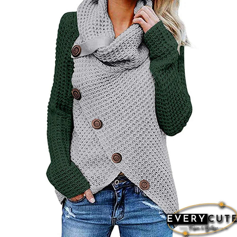 Green Color Block Asymmetric Hem Pullover Sweater