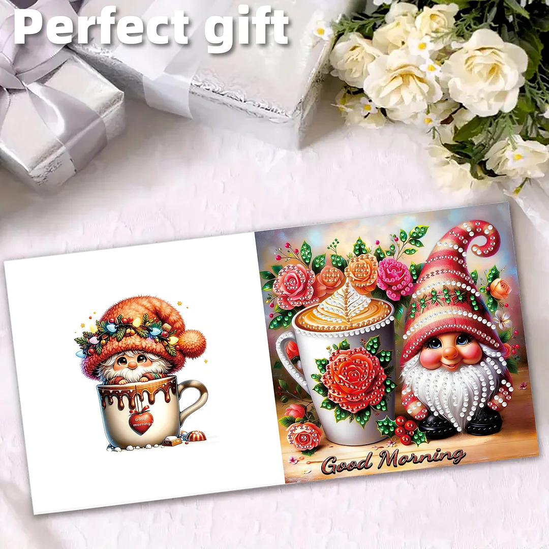 6pcs Good Morning Goblin DIY Diamond Painting Kit Greeting Card with Envelope Diamond Art Painting Greeting Cards for Family Friends Holiday Gift Congratulations