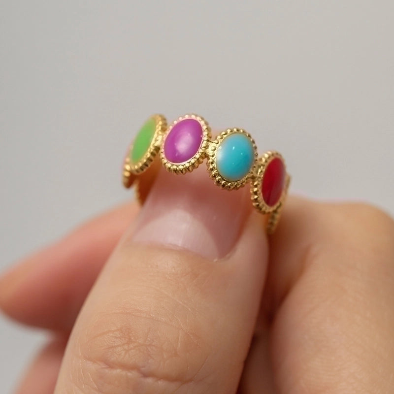 Color Stainless Steel 18k Gold-plated Drop Oil Enamel Oval Bean Open Ring