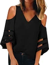 V-Neck Strapless Shoulder Patchwork T-Shirt by Inlyline