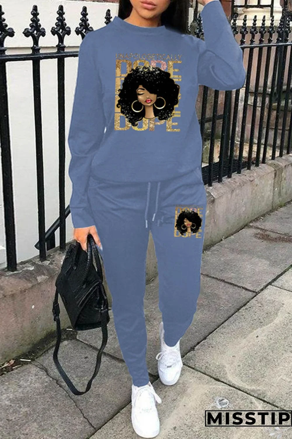 Black And White Casual Print Basic O Neck Long Sleeve Two Pieces