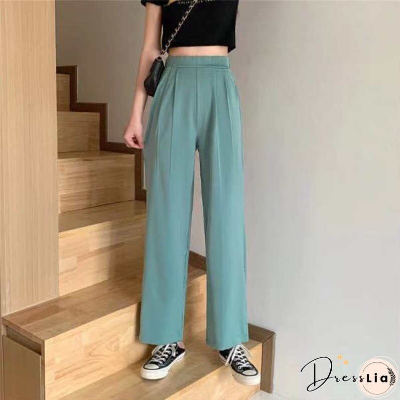 Christmas Gift JMPRS Autumn Women Wide Leg Pants Loose Elastic High Waist Korean Cotton Straight Full Pant Fashion Casual Female Solid Trousers
