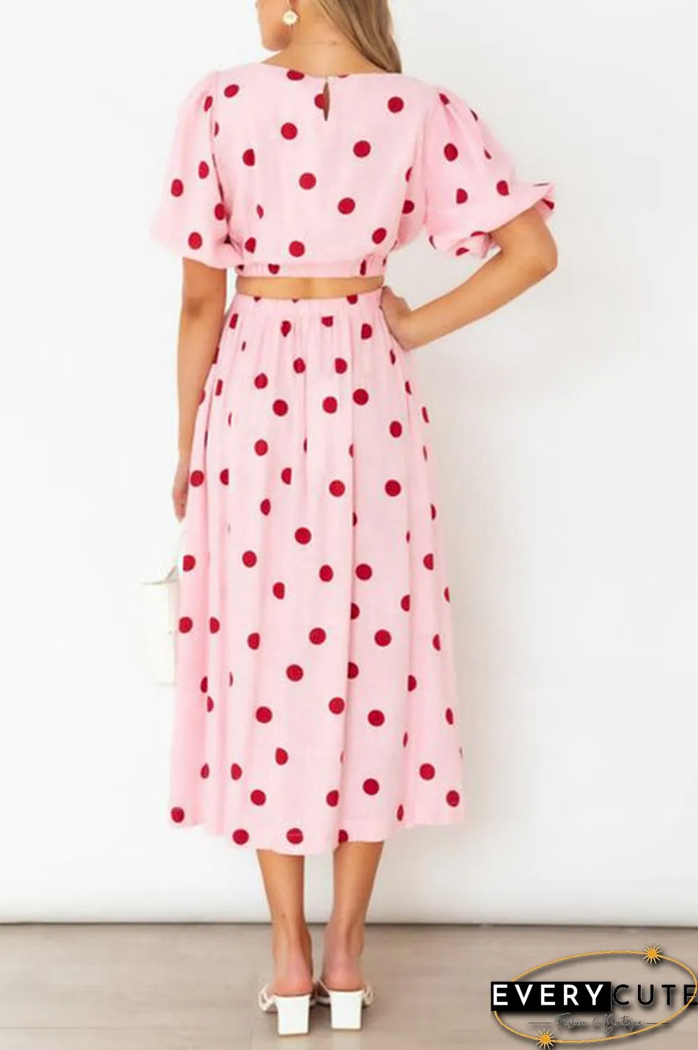Polka Dot Puff Sleeve Maxi Skirts Set
