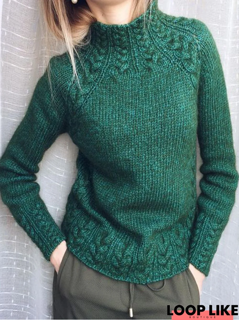 Women Turtleneck Solid Knit Vintage Sweater