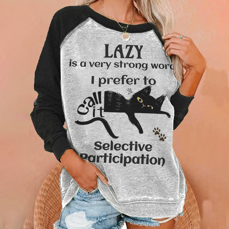 Casual Cat Text Print Long Sleeve Sweatshirt