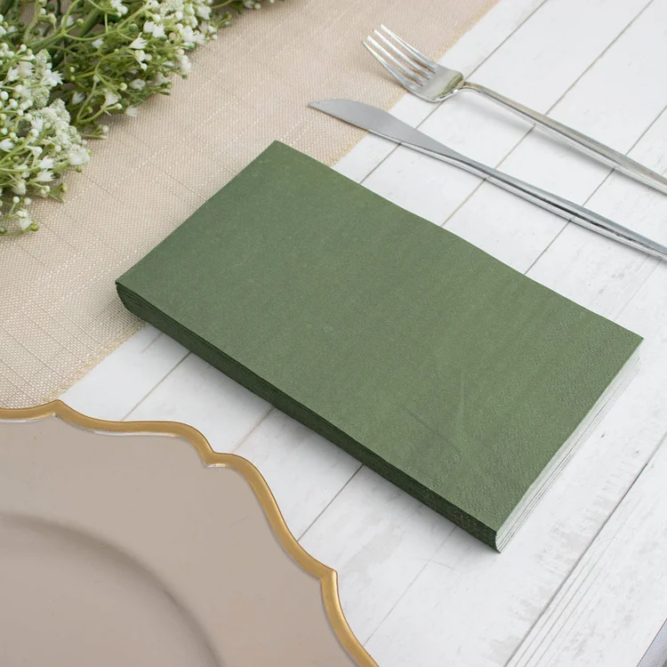 50 Pack Soft Olive Green Dinner Party Paper Napkins, Wedding Reception Cocktail Beverage Napkins 2 Ply