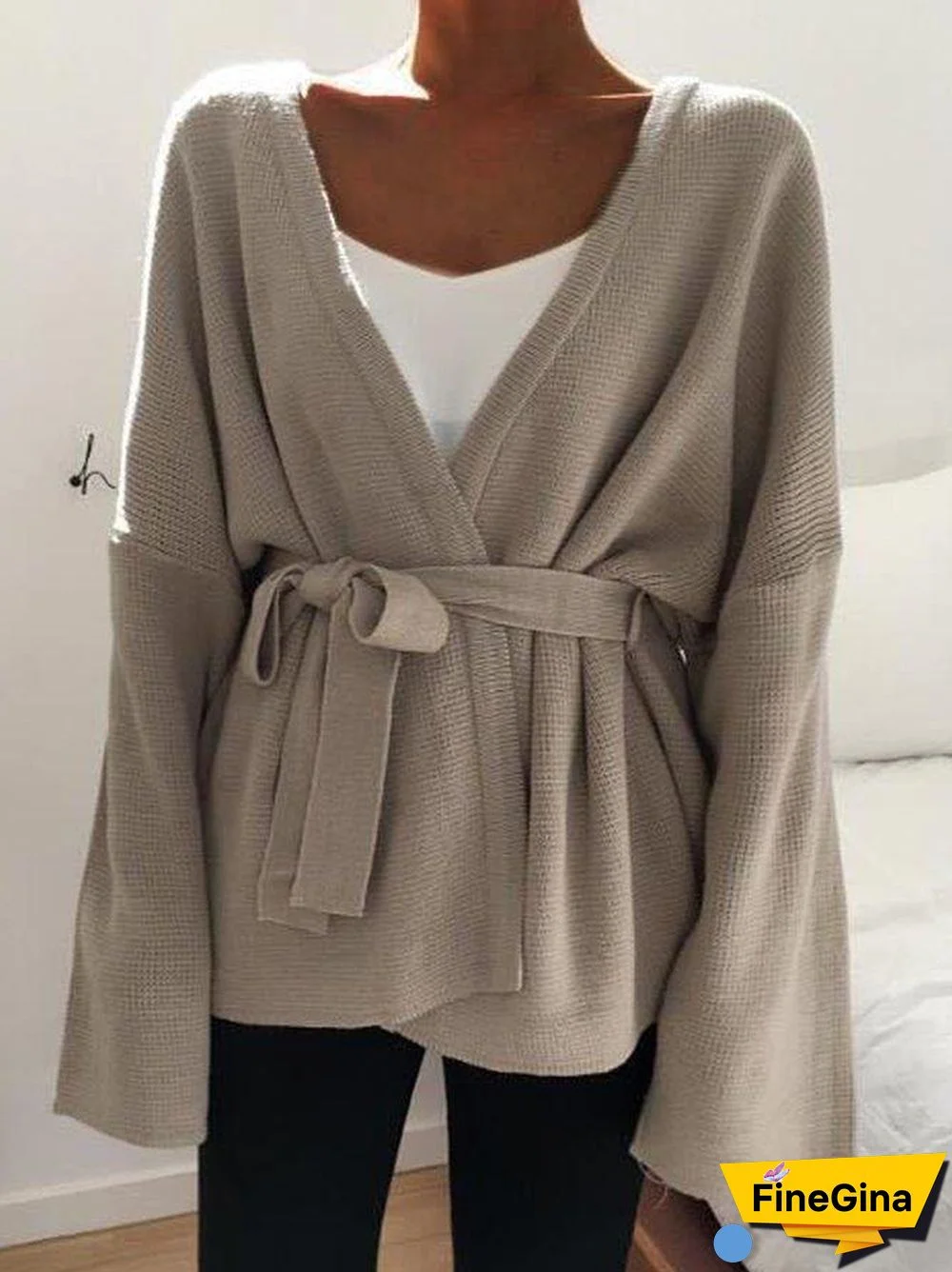 V neck Cotton Blends Casual Loosen Sweater