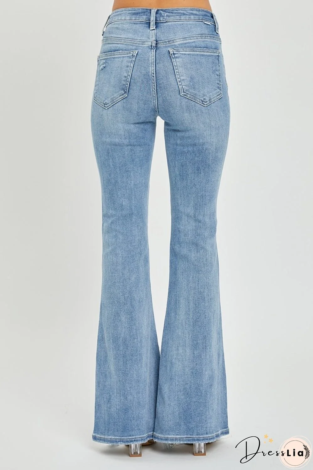 Risen Full Size High Rise Frayed Hem Flare Jeans