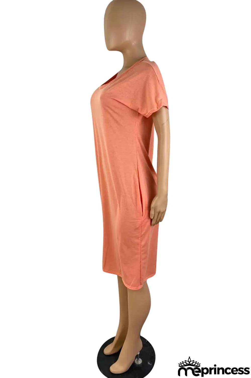 Orange Fashion Casual Solid Basic V Neck Short Sleeve Dress