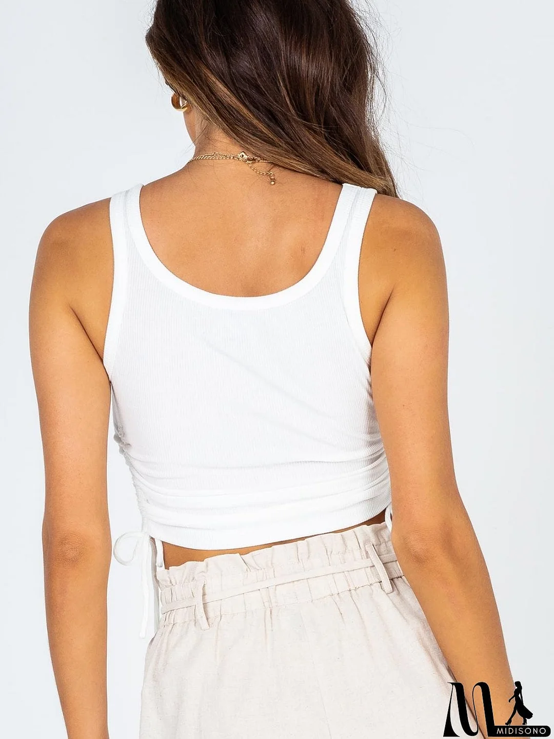 MidiSono - Drawstring Ruched Round Neck Tank