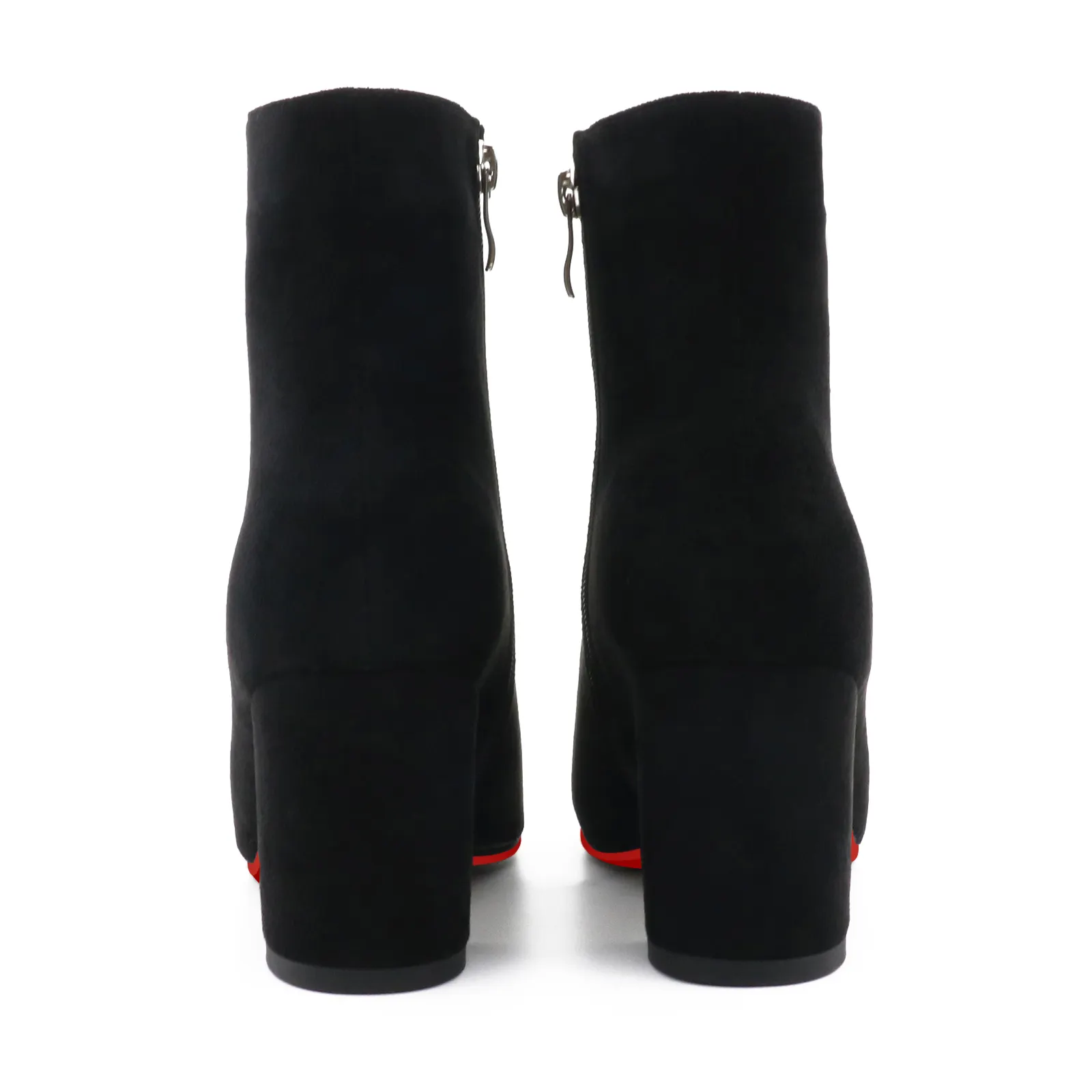 75mm Women's Zipper Pointed Toe Red Bottom Chunky Heel Ankle Boots-vocosishoes