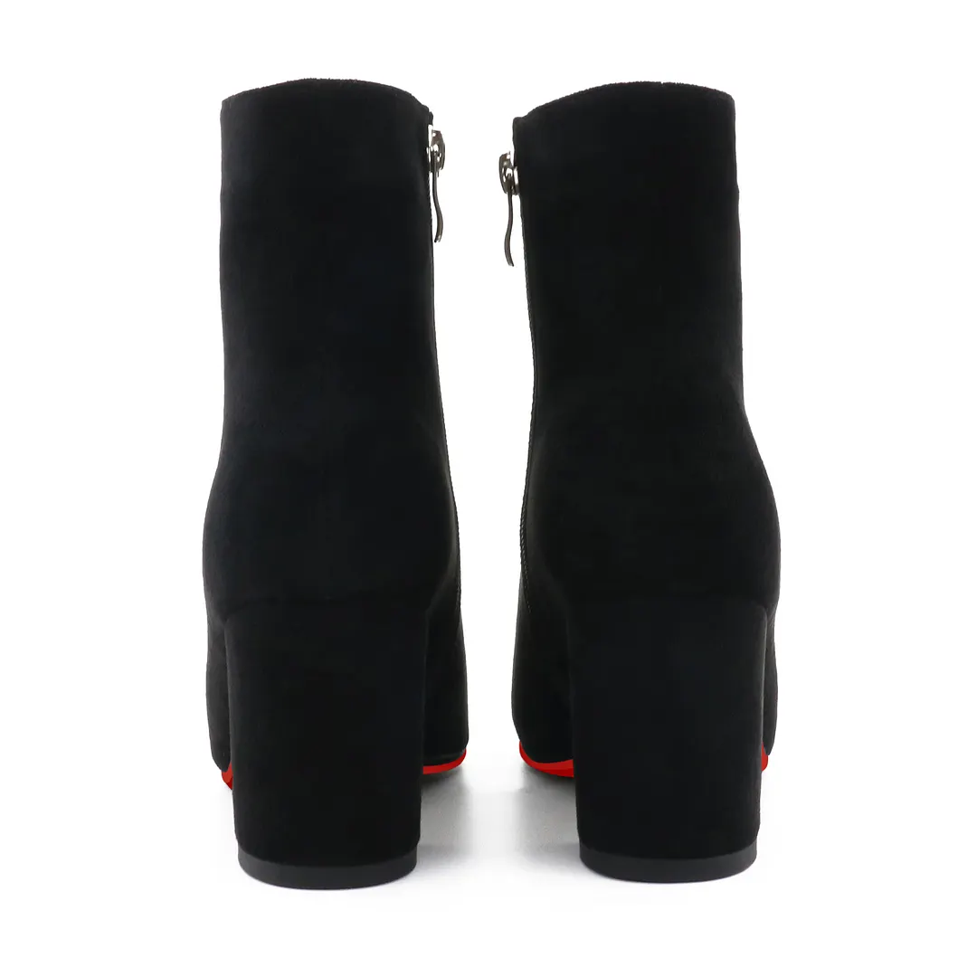 75mm Women's Zipper Pointed Toe Red Bottom Chunky Heel Ankle Boots-vocosishoes