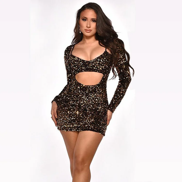Promsstyle Gorgeous sequin hollow fitted mini dress Prom Dress 2023