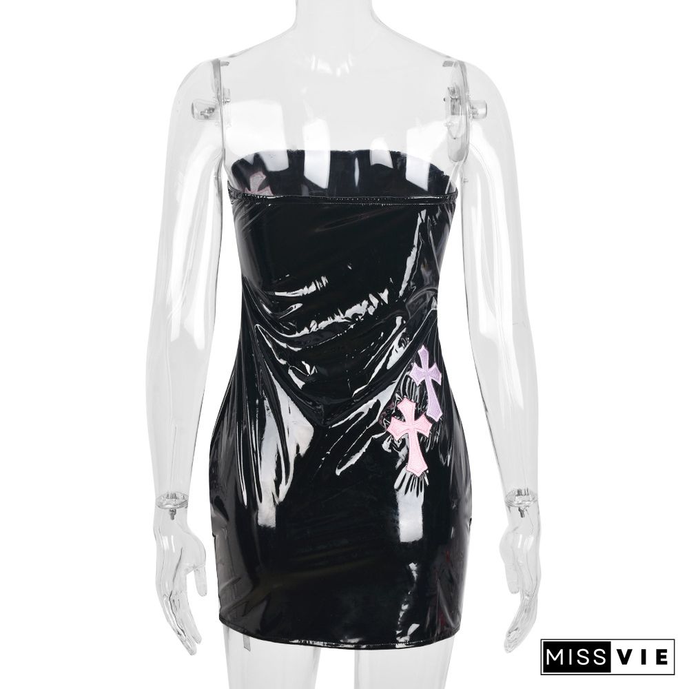 Y2K Cross Embroidered Bodycon Dress