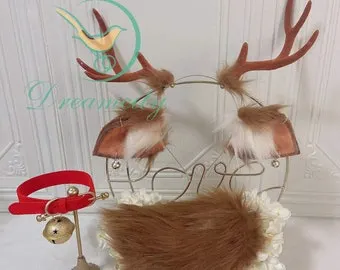 Elk tail and Deer ears and collar - COSPLAY - butt plug - animal ears -  handmade Fox ears tail cat ears Halloween gift Lolita
