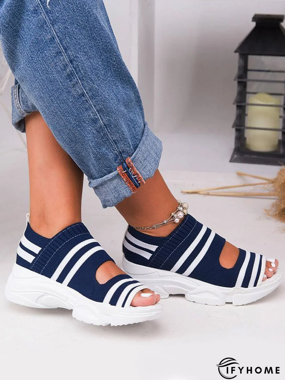 Casual Low Heel Gray Open Toe Sandals | IFYHOME