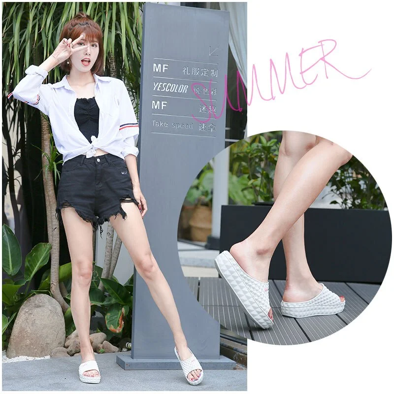 MWY Women Summer Fashion Slippers Platform Slide Sandals Beach High Heels Shower Thick Soft Sole Ladies Girls Bathroom Shoes
