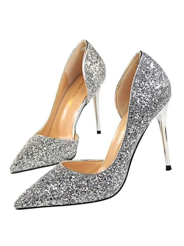 Sexy Paillette High-heeled Hollow out Pointed Toe Shoes