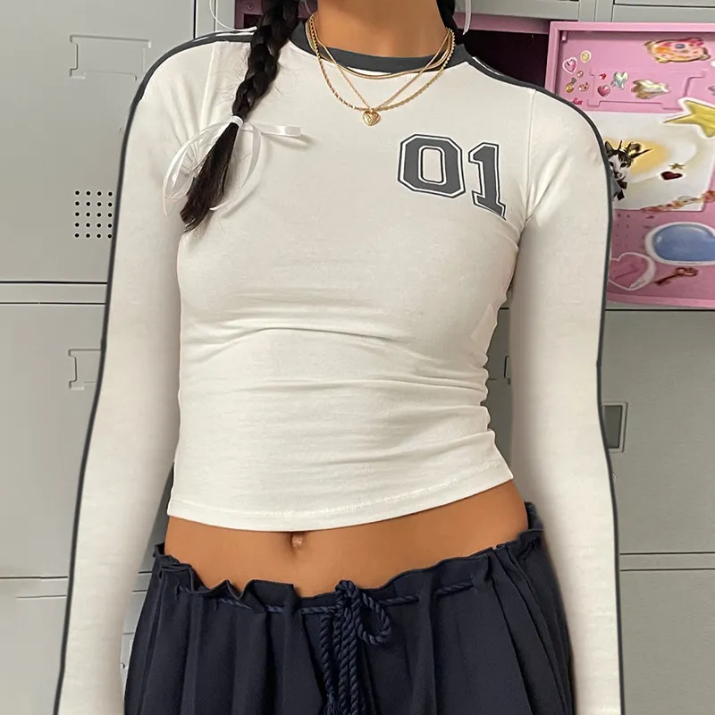 Churchf Churchf Wind Contrast Color Stitching Round Collar Short Sleeve T-Shirt Women's 2024 Summer Bow Embroidered INS New Top