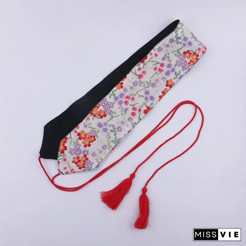 Vintage Print Tassel Lace Up Hanfu Waistband