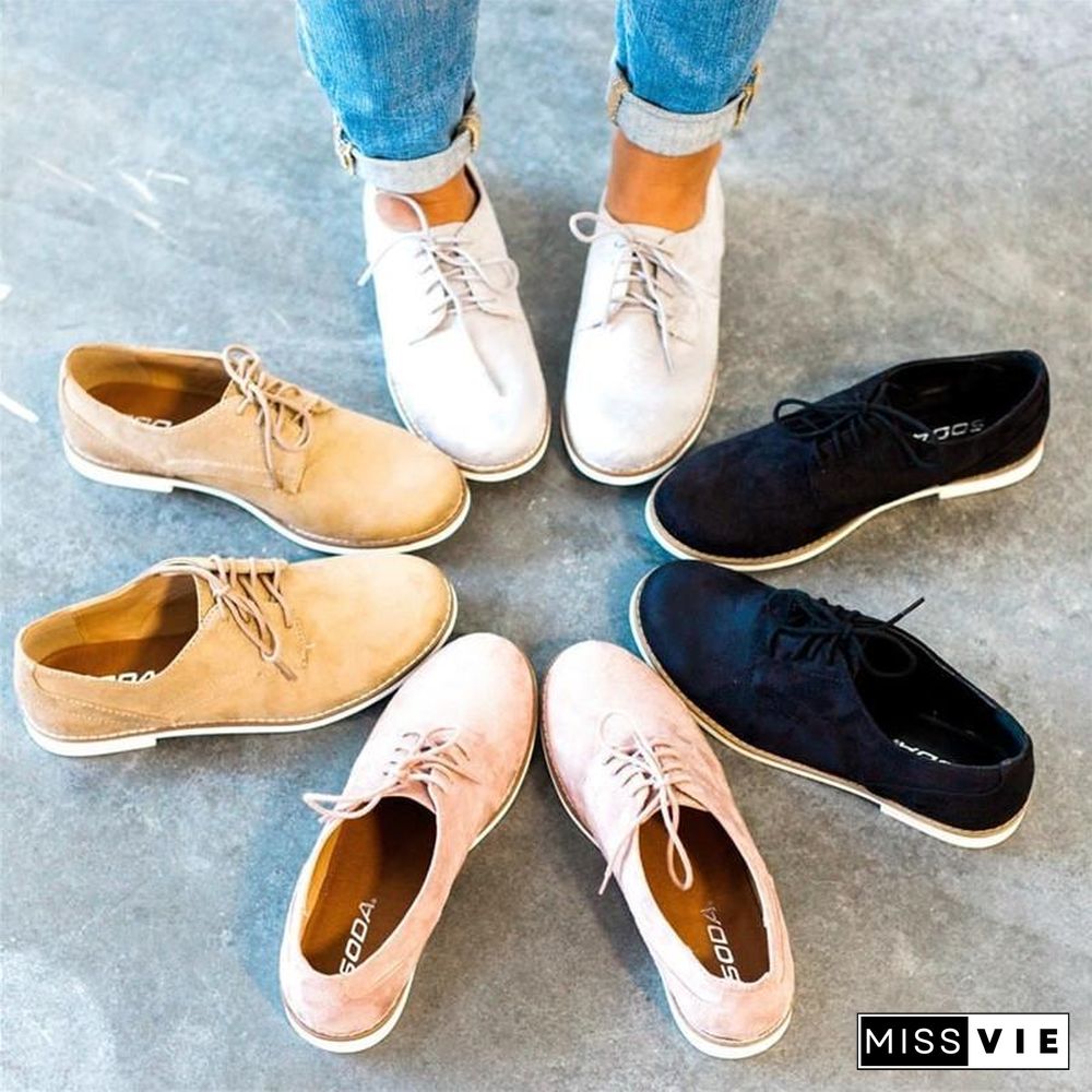 Womens Oxford Shoes Comfort Low Heel Lace-Up Daily Loafers