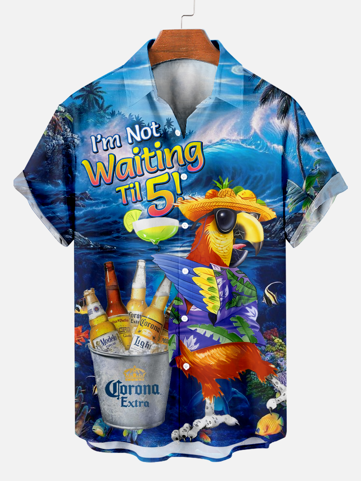 Men's Hawaii Vacation Beer Cartoon Print Shirt PLUSCLOTHESMAN