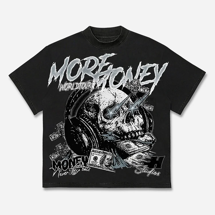 More Money Worldtour Skull Graphics Cotton T-shirt
