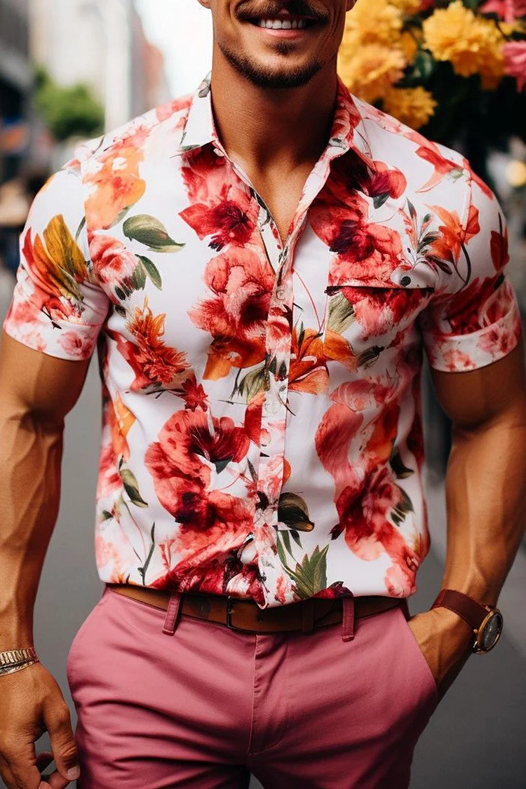 Ciciful Tropical Floral Print Slim Fit Casual Shirt 