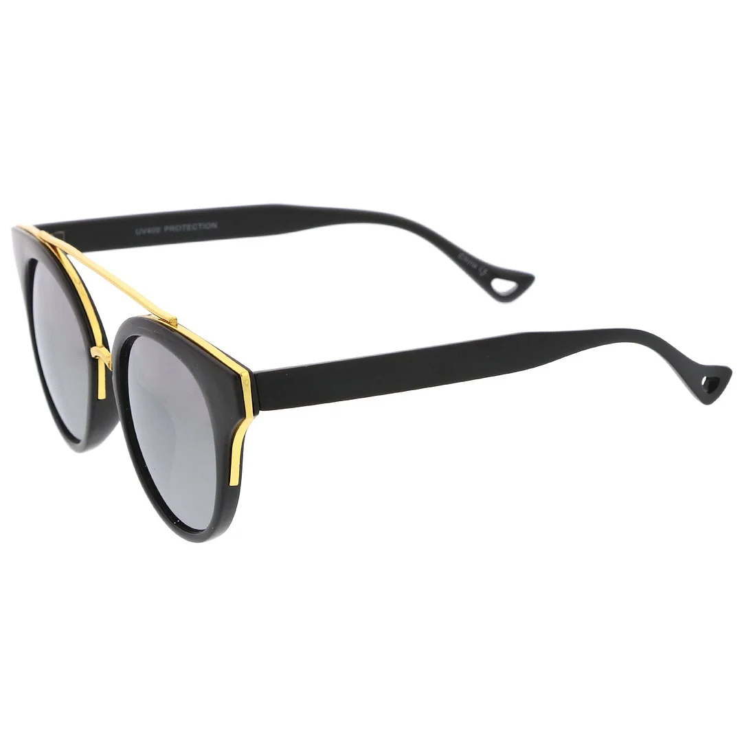 Double Nose Bridge Round Colored Mirror Lens Cat Eye glasses 51mm