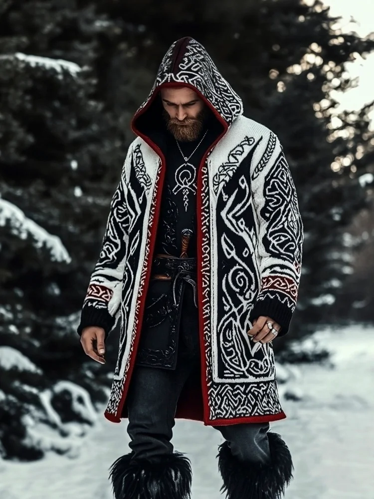 VChics Viking Warrior Vintage Totem Men's Hooded Jacket