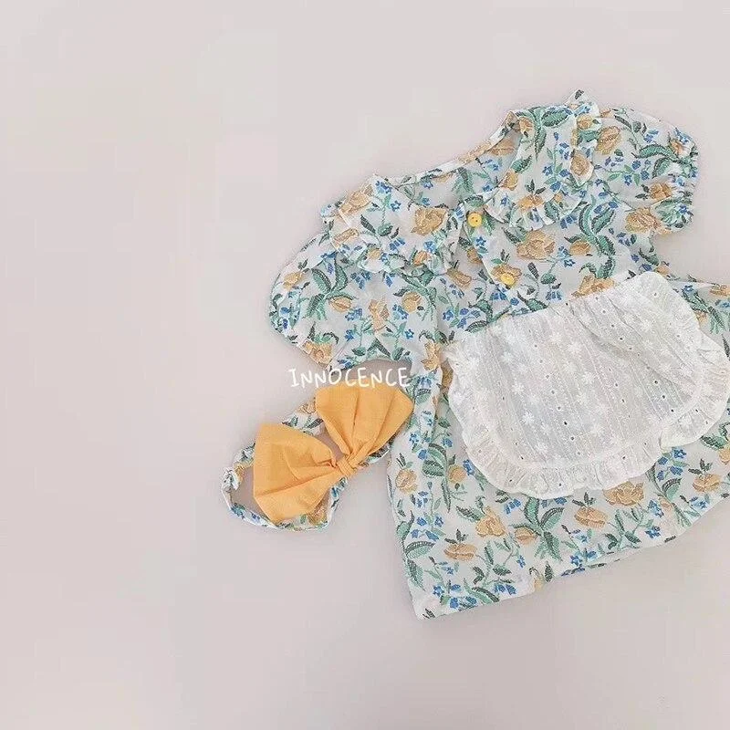 Baby Girls Flower Rompers 2020 Newborn Shorts Sleeve Clothing + Hair Band Toddlers Kids Jumpsuits Korean Style Infants Clothes