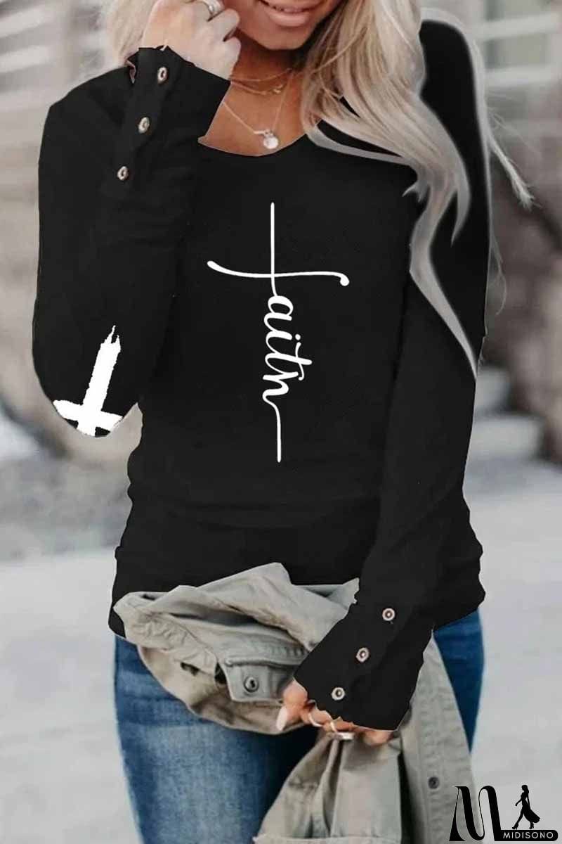 MidiSono - Street Print Letter O Neck Tops