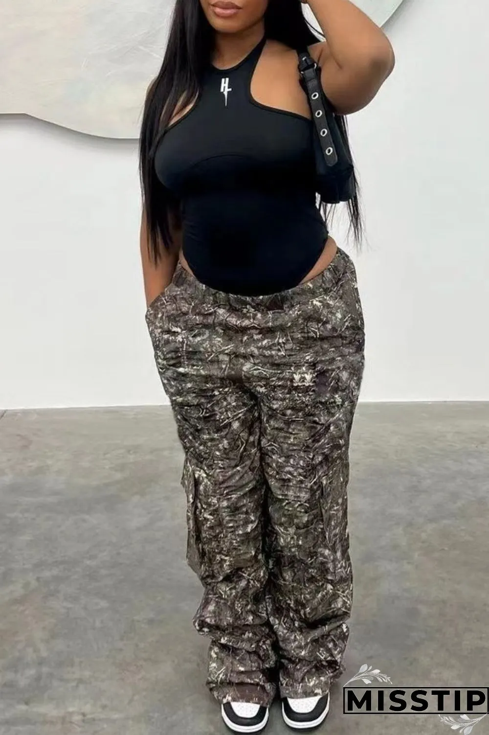 Multicolor Casual Print Patchwork Regular High Waist Conventional Full Print Trousers
